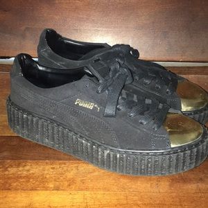 Platform gold embellished shoes